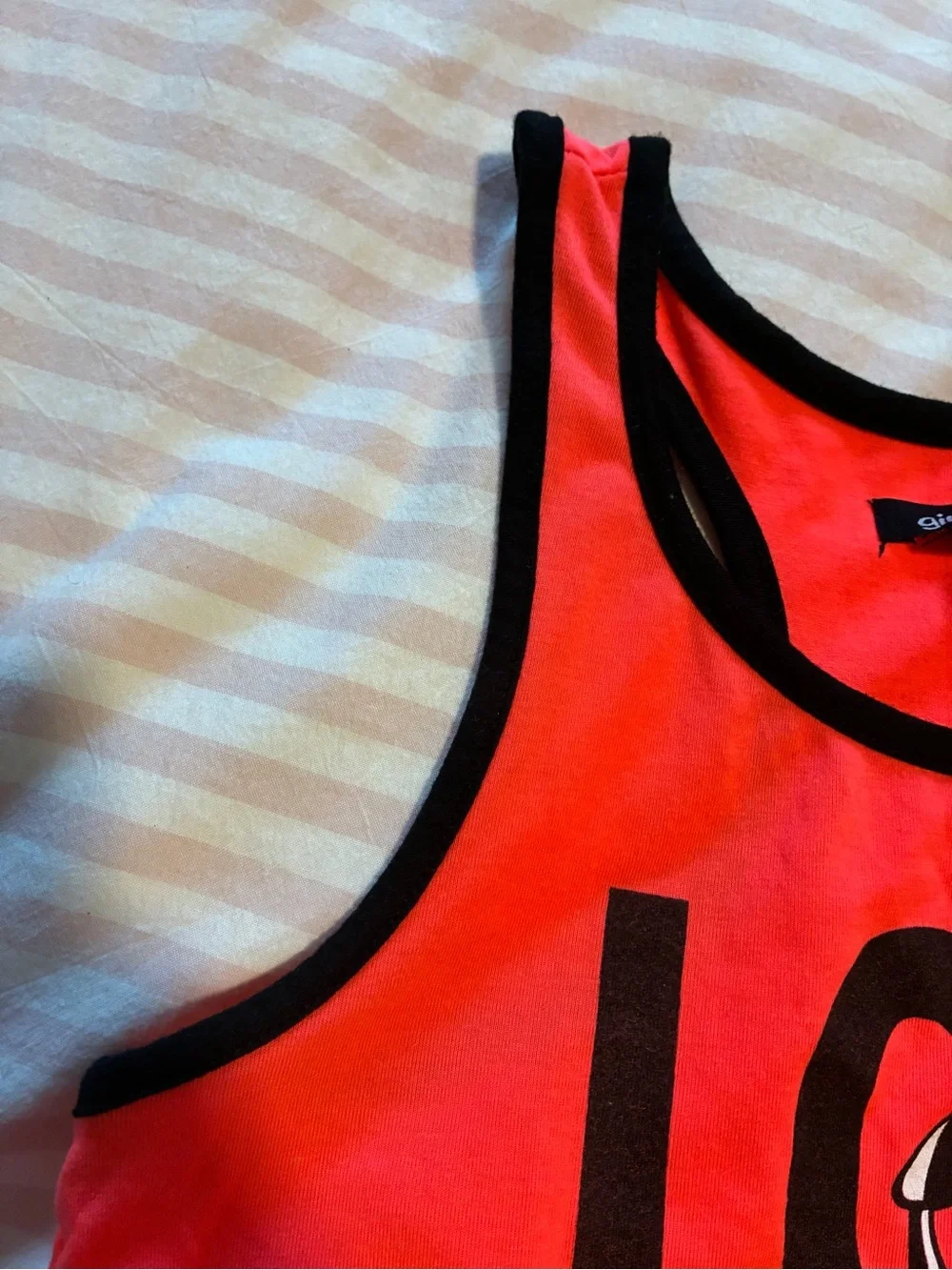 Girls' Coral Tank Romper with Black Trim - LOVE Graphic